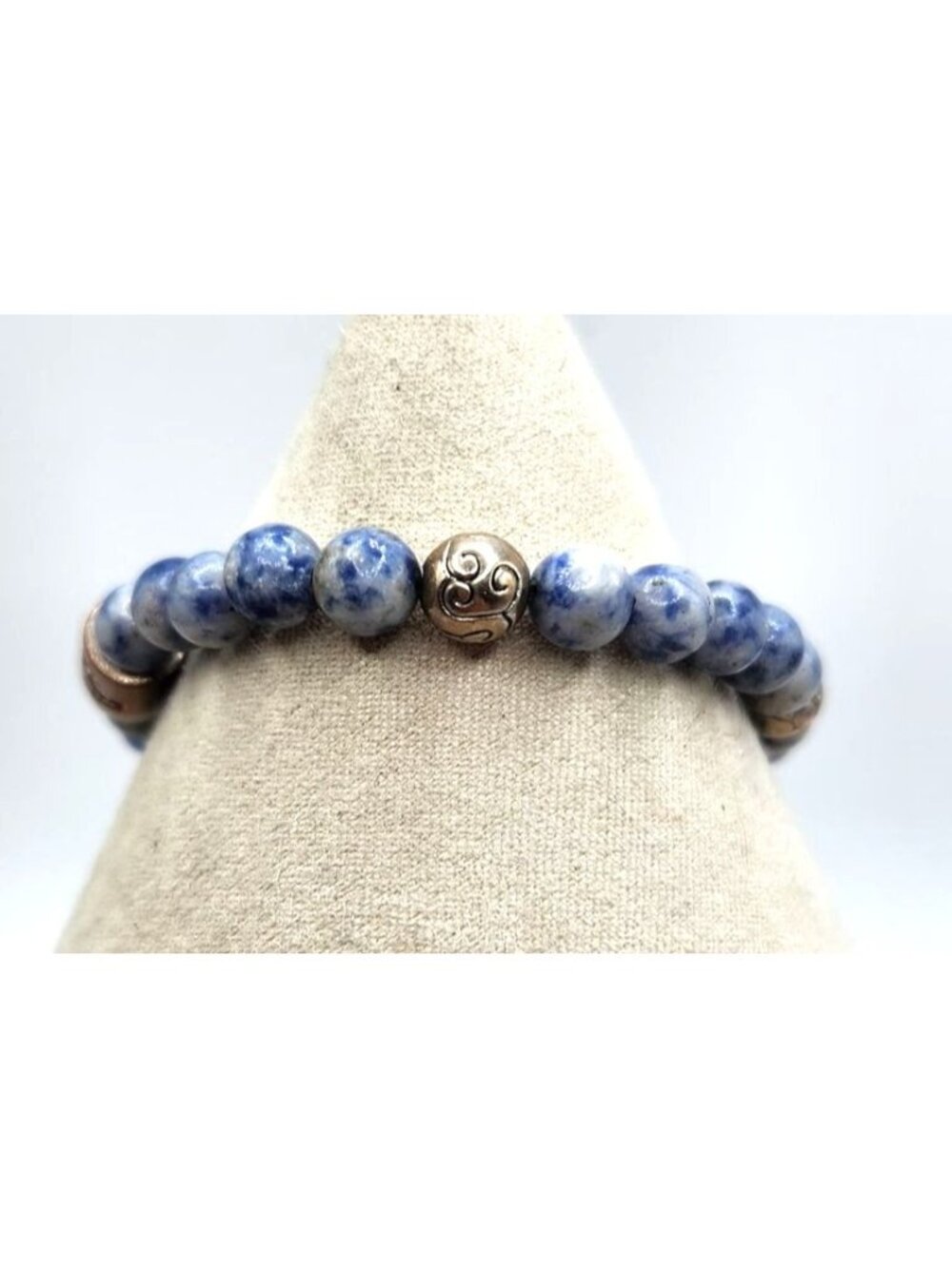 Round Lapis Bead Bracelet With Accent Beads